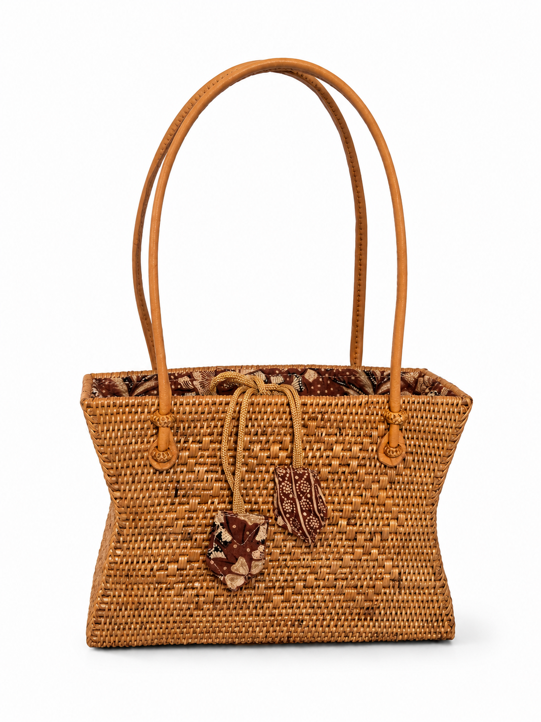 Balinese Ata Rattan Mini Tote - Leather Handles