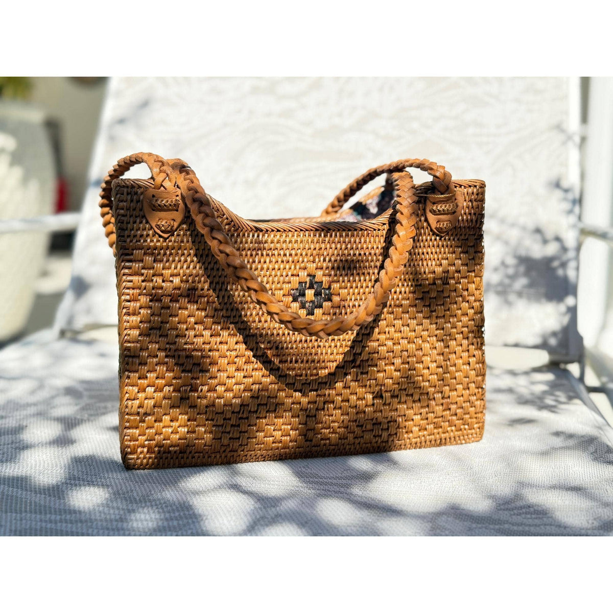 Handwoven Tote - Diamond Motif - Honey