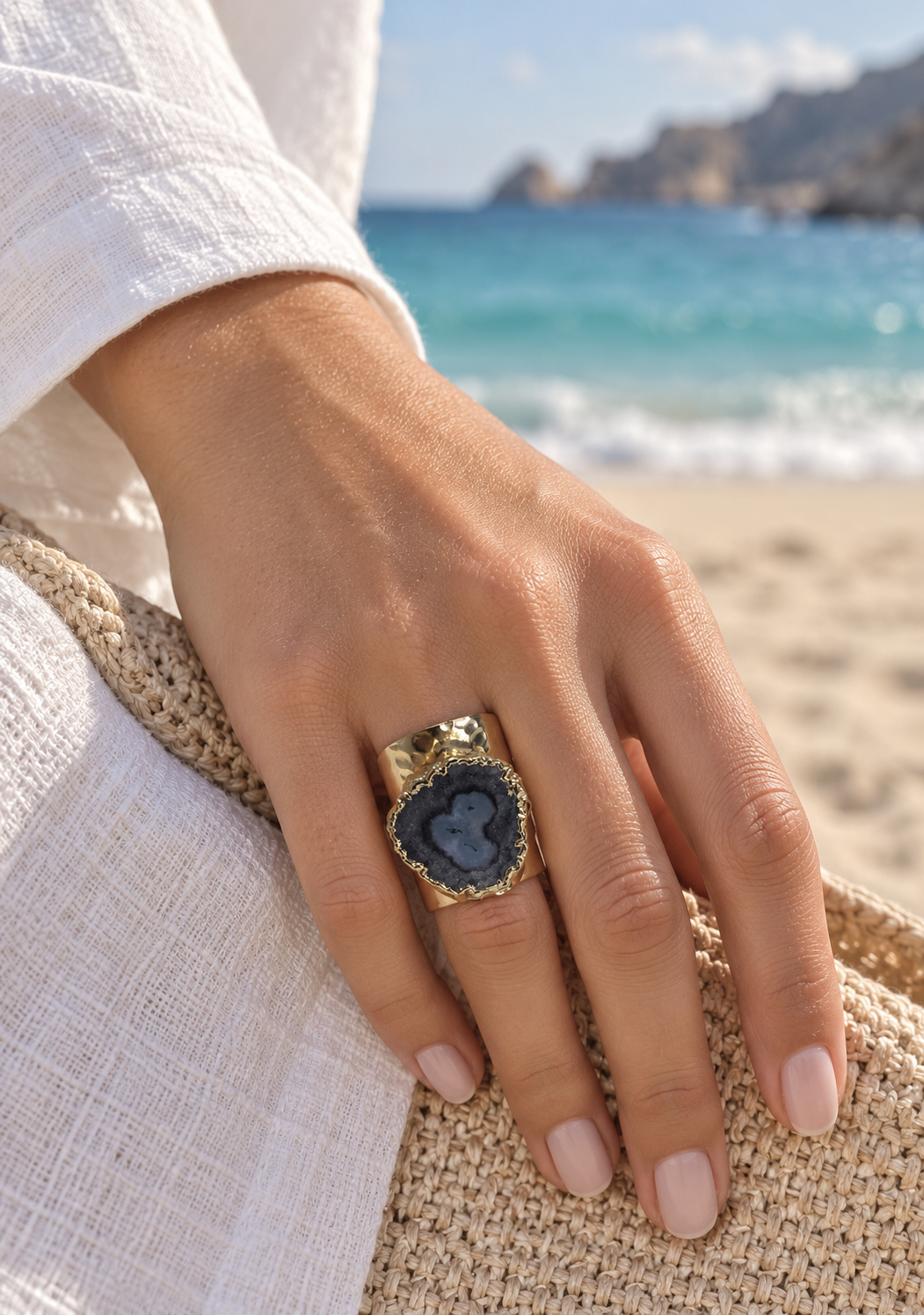 Midnight Geode Adjustable Ring