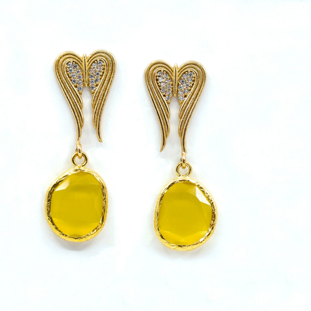 Yellow Catseye Handmade Gold Earrings