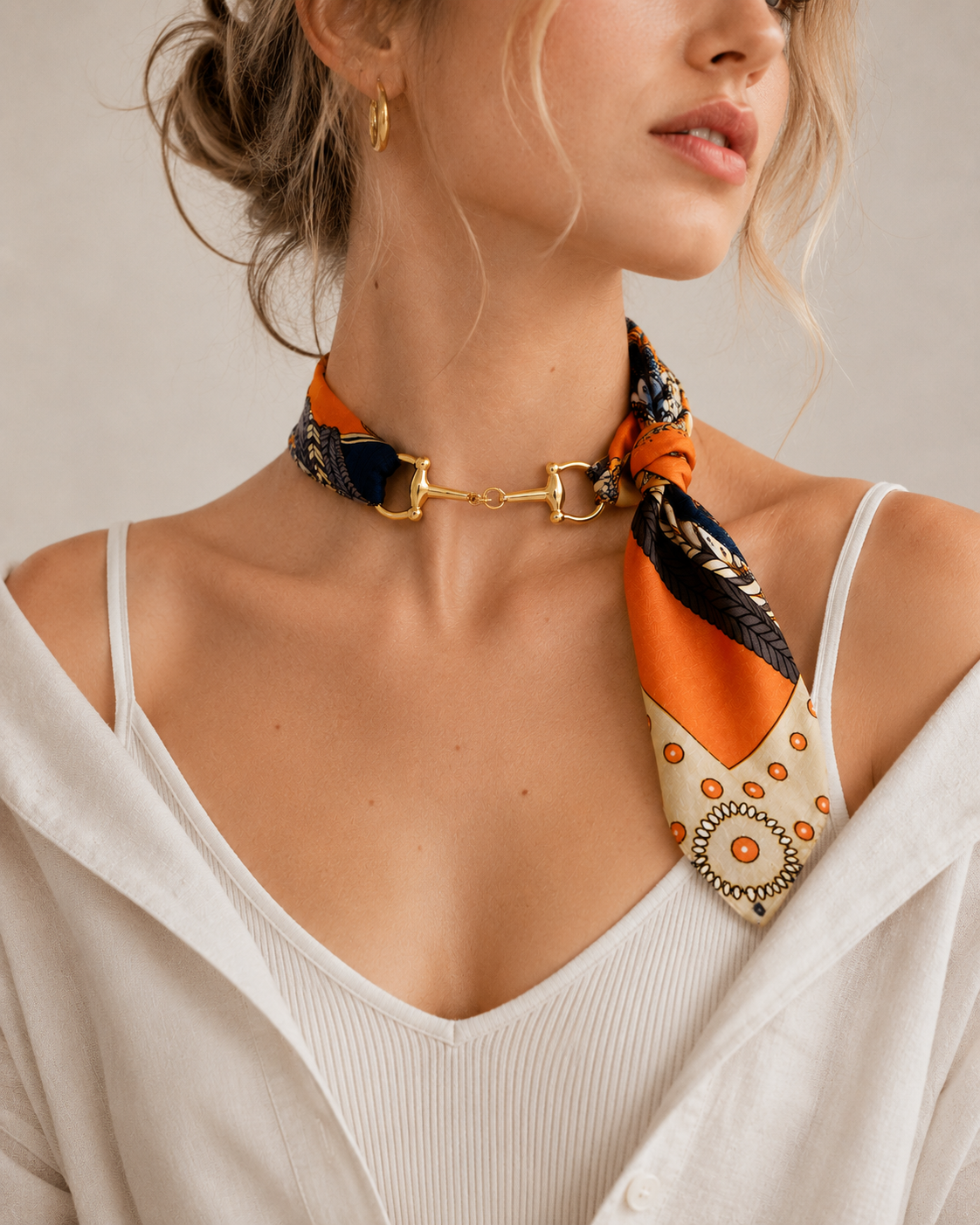 Horse Bit Silk Scarf Chocker Necklace: Green
