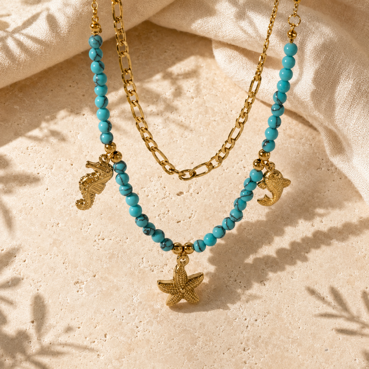 Turquoise Coastal Charm Necklace