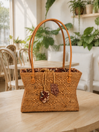 Balinese Ata Rattan Mini Tote - Leather Handles