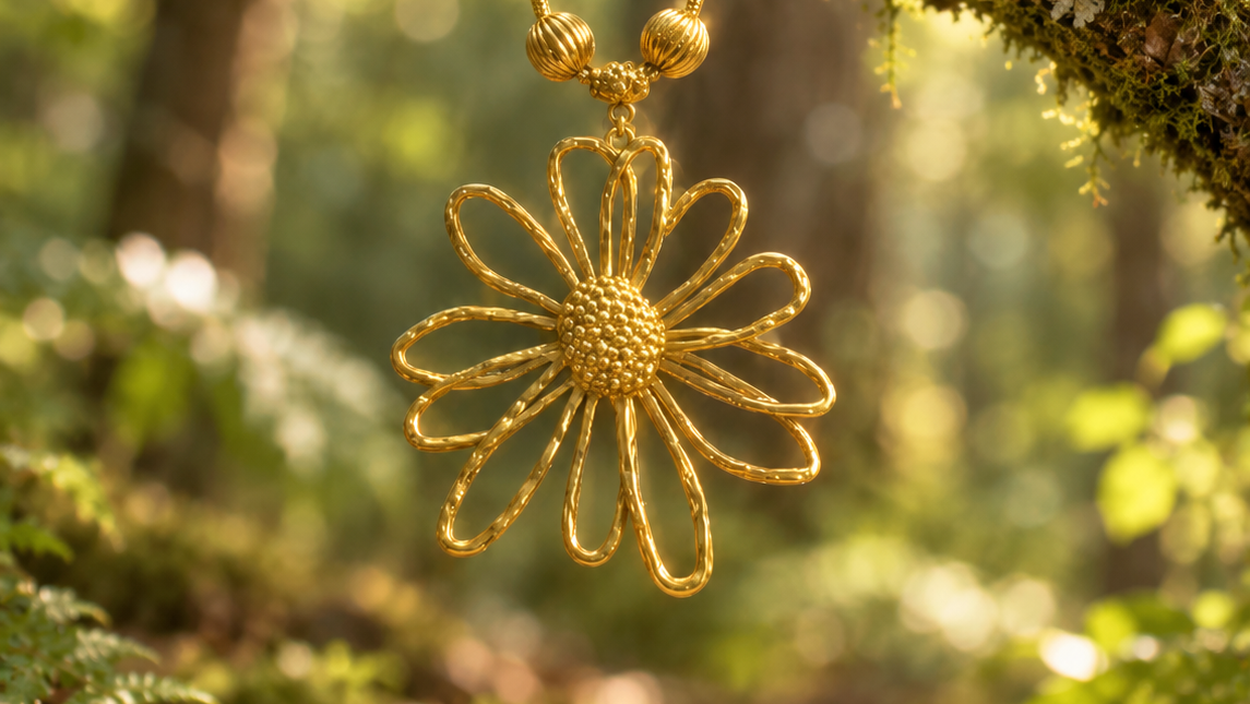 Daisy Flower Necklace | Golden Bloom Statement Necklace