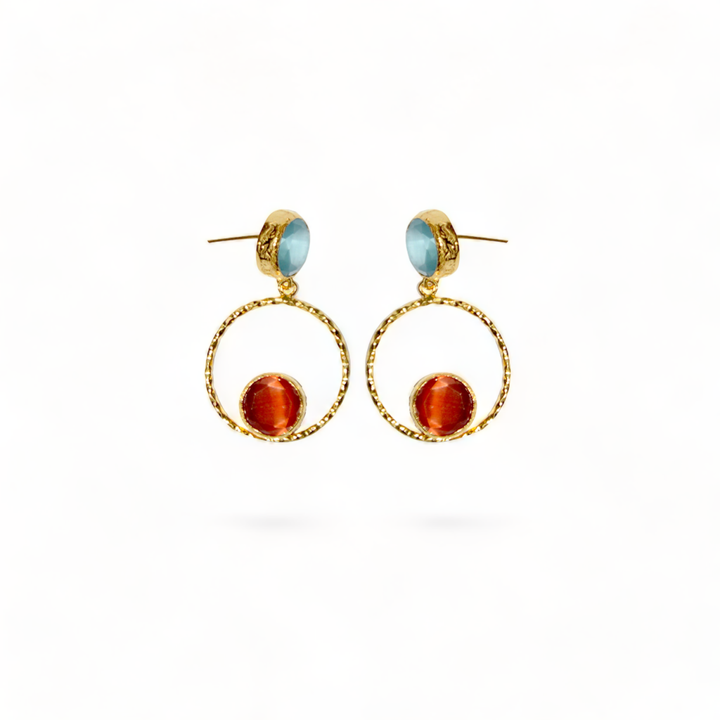 Blue Catseye Handmade Gold Earrings