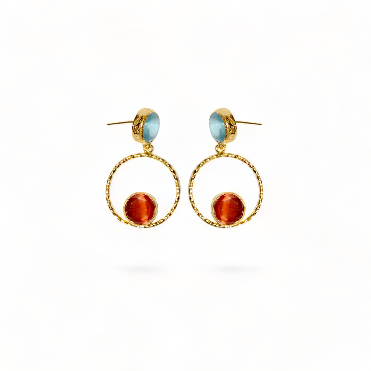 Blue Catseye Handmade Gold Earrings