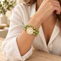 Organic Marbled Bead Layered Statement Bracelet: Olive