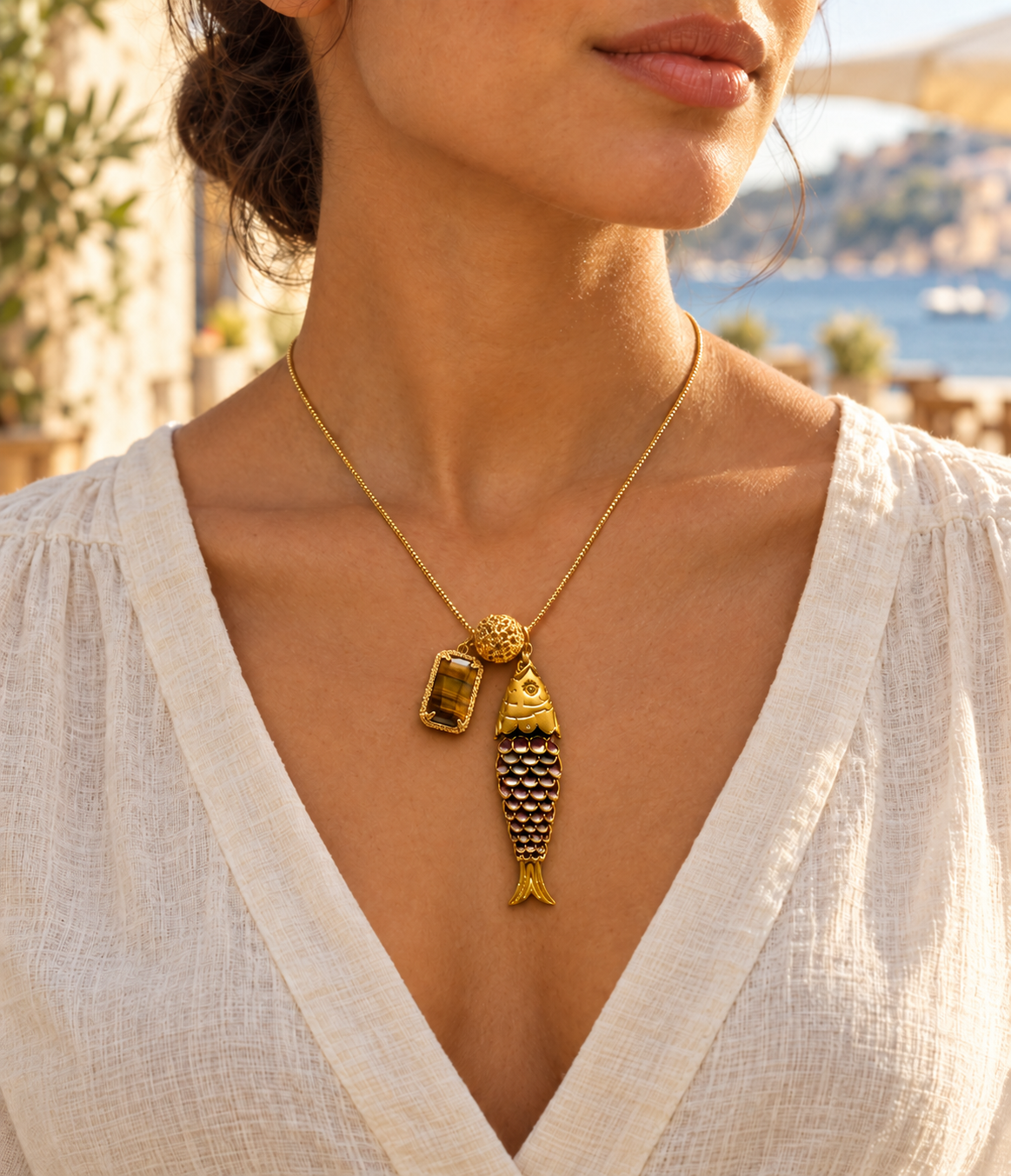 Treasures of the Sea Fish Necklace| Handmade Summer Collection: Ojo de Tigre