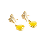 Yellow Catseye Handmade Gold Earrings