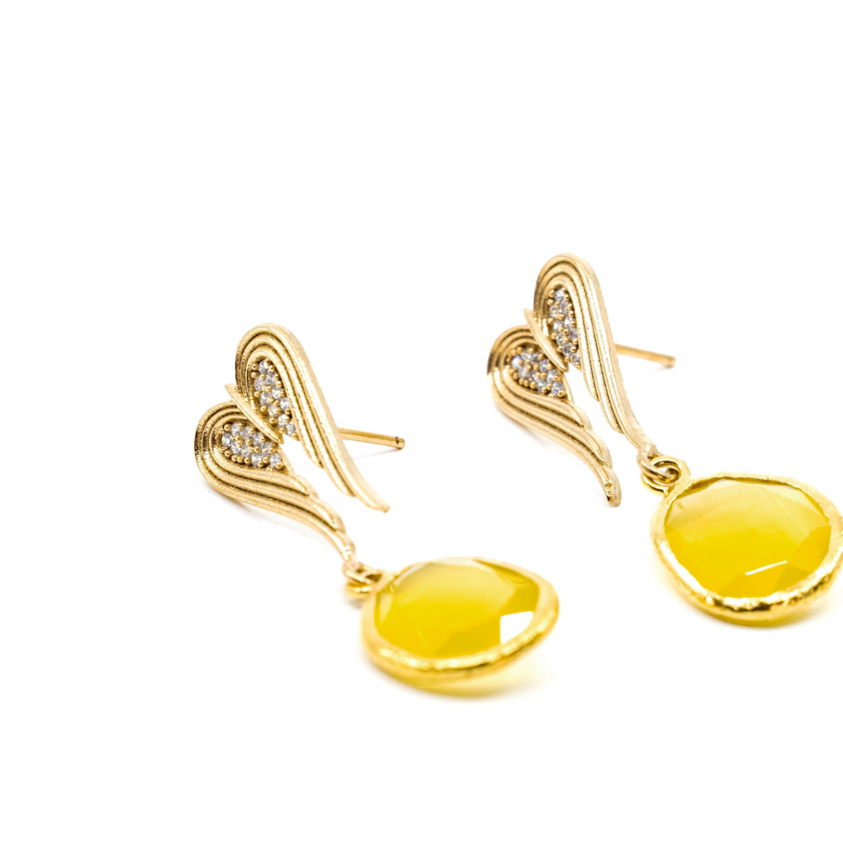 Yellow Catseye Handmade Gold Earrings