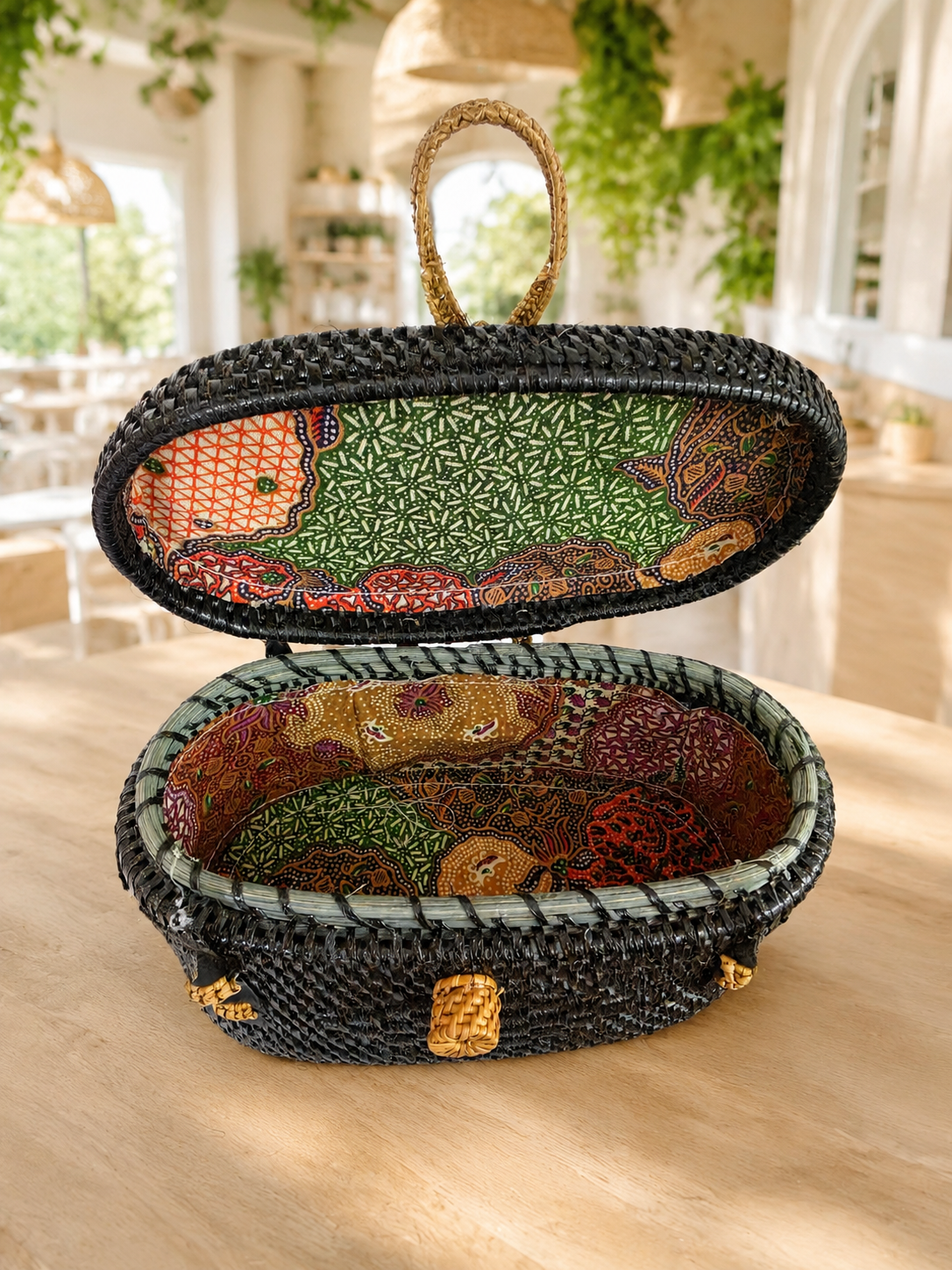 Mini Woven Rattan Top Handle Bag – Chic Boho Petite Purse: Black