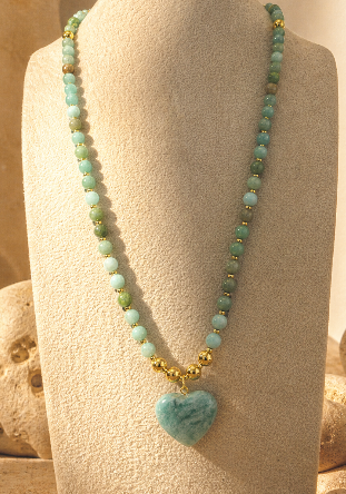 Amazonite Beaded Necklace | Handmade Boho Heart Necklace
