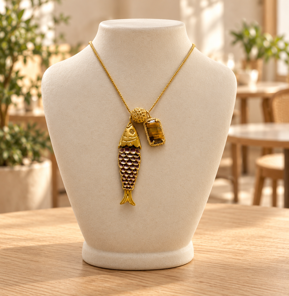 Treasures of the Sea Fish Necklace| Handmade Summer Collection: Ojo de Tigre