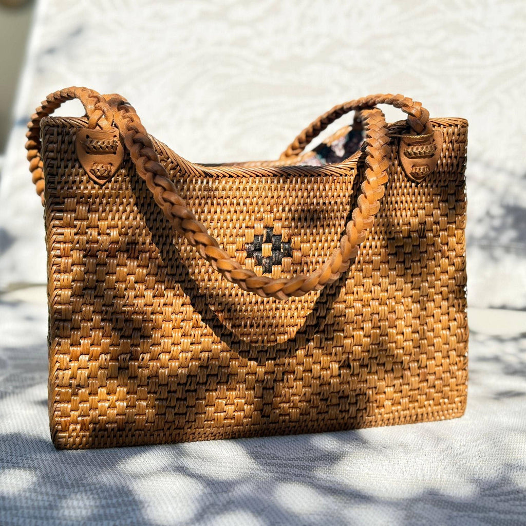 Handwoven Tote - Diamond Motif - Honey