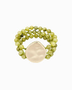 Organic Marbled Bead Layered Statement Bracelet: Olive