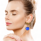 Blue Catseye with Dragonfly Handmade Gold Earrings