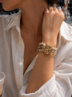 Organic Pebble Marbled Bead Stretch Bracelet - Light Brown