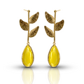 Mustard Yellow Catseye Leaf  Handmade Gold Earrings