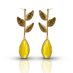 Mustard Yellow Catseye Leaf  Handmade Gold Earrings