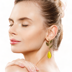 Mustard Yellow Catseye Leaf  Handmade Gold Earrings