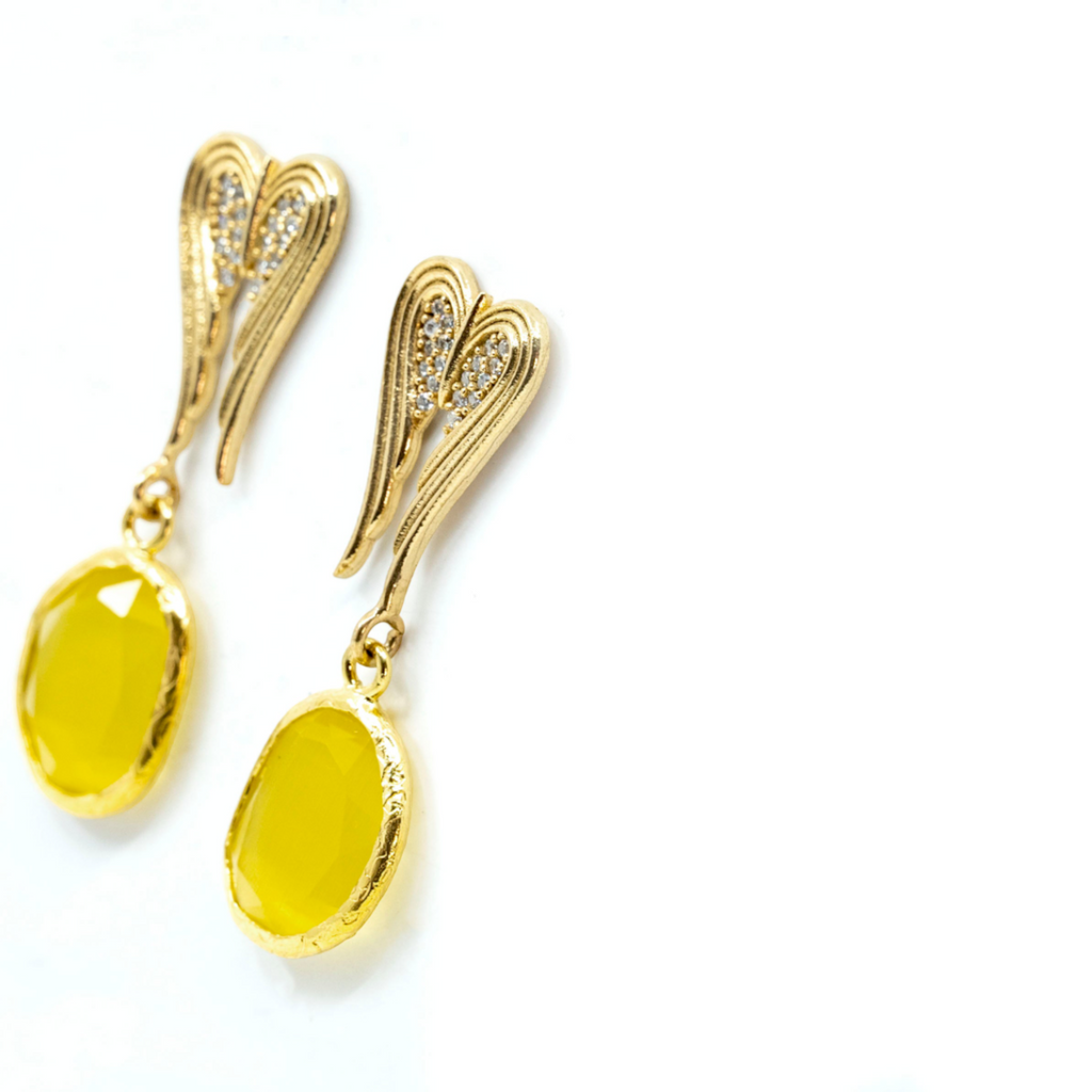 Yellow Catseye Handmade Gold Earrings