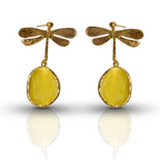 Mustard Yellow Catseye Dragonfly Handmade Gold Earrings